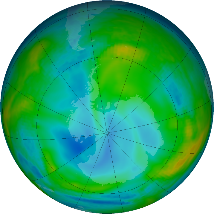 Antarctic ozone map for 15 June 1991